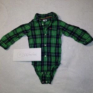 Green/Blue Flannel button up/onsie